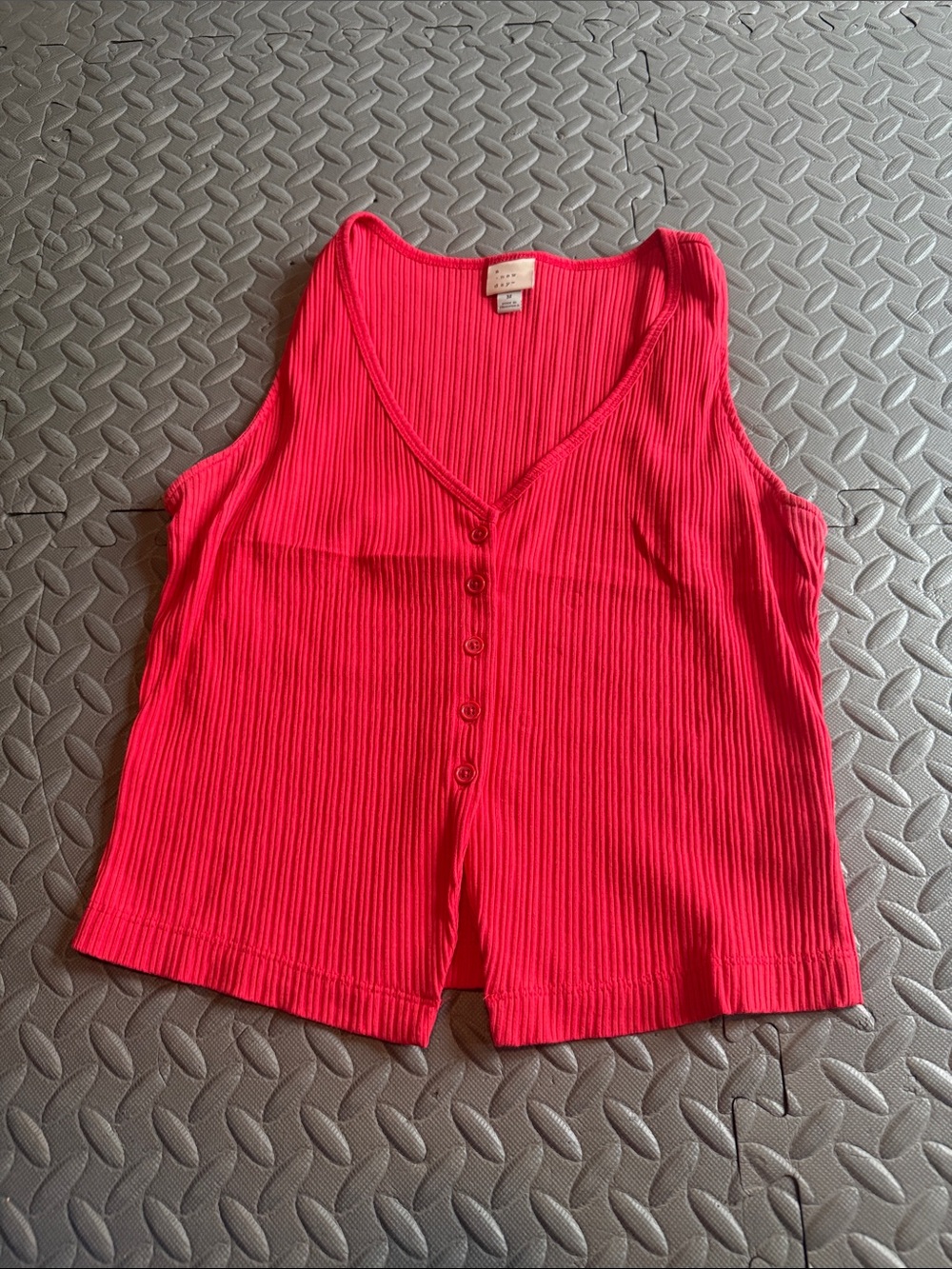 a new day Ribbed V-Neck Button Tank Top - Bright Pink